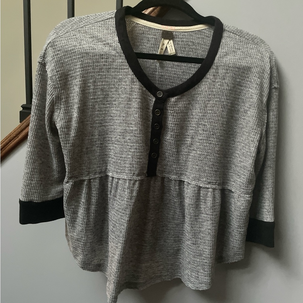 We The Free Gray Waffle Knit Top